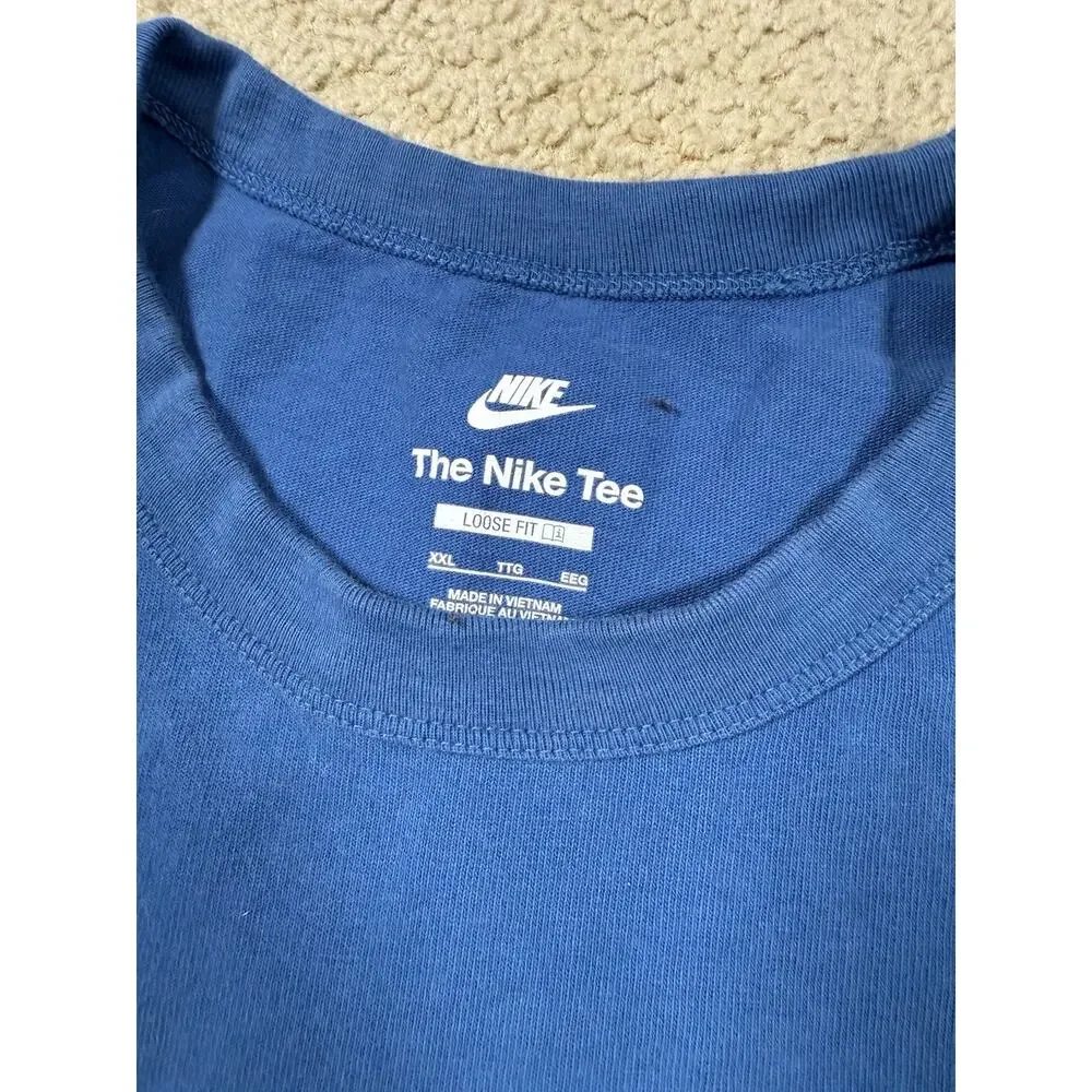Nike Men’s Blue Mini Swoosh Essential Cotton T-Shirt Oversized Casual Tee